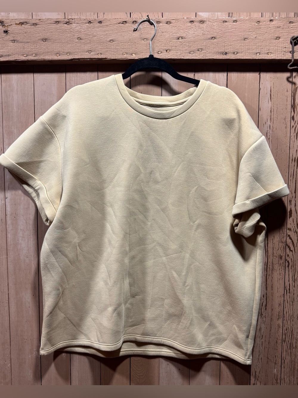 Leze The Label Bengal Scuba Knit Modal Blend Short-Sleeve in Beige/Mustard